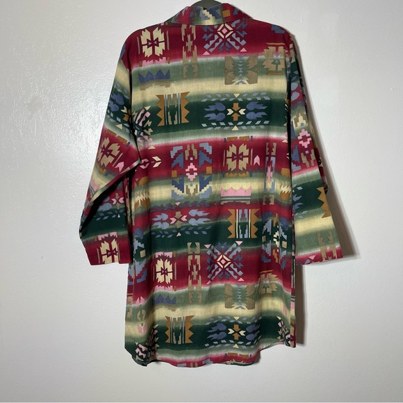 Improved Living, Aztec Long Length Button Down Shirt Dress. Size Large. - Picture 3 of 5